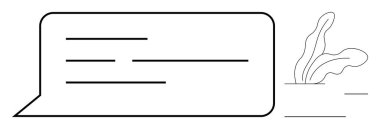 Boş çizgileri olan minimalist konuşma balonu, soyut bitki silueti. İletişim, büyüme, minimalizm, doğa, diyalog, bağlantı yaratıcılık temaları için idealdir. Basit düz metafor