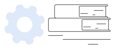 Açık mavi bir dişlinin yanına istiflenmiş iki kitap eğitim, öğrenme ve teknolojinin bir karışımını temsil ediyor. Fikirler için ideal çalışma, yenilik, mühendislik, ilerleme, strateji geliştirme