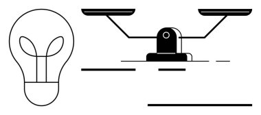 Dengeli terazilerin yanındaki minimalist ampul yenilik ve adaleti simgeliyor. Yaratıcılık, mantık, denge, problem çözme, yenilik, karar verme ve eşitlik için idealdir. Basit düz