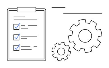 Vites kutusunun yanında kontrol listesi ve mavi işaretli pano. Üretkenlik, planlama, iş akışı, organizasyon, takım çalışması, görev yönetimi, iş süreçleri için ideal. Düz basit metafor