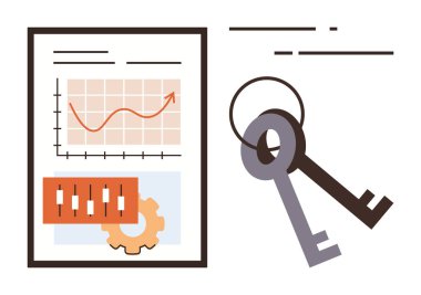 Grafikler, dişliler, optimizasyon için kaydıraklar ve güvenlik için iki anahtar. İş büyümesi, güvenlik, teknoloji, finans stratejisi analitik ekip çalışması için idealdir. Basit düz