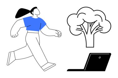 Kendine güvenen bir kadın, doğayı sembolize eden bir ağaç ve teknolojiyi ima eden bir dizüstü bilgisayar. Sağlık, yaşam tarzı, iş hayatı dengesi, çevre bilinci, sürdürülebilirlik, kişisel büyüme için ideal