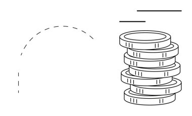 Kesik çizgilerin yanına düzgünce istiflenmiş paralar, tasarruf, zenginlik ve finansal büyüme fikirlerini çağrıştırıyor. Bütçe, yatırım, ekonomi, finans, tasarruf iş zenginliği için ideal