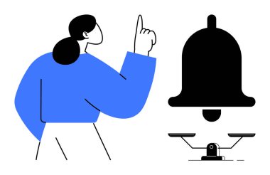 Dengeli pulları olan büyük bir çanın yakınını işaret eden kişi. Uyarı, adalet, iletişim, hatırlatmalar, bildiriler, karar verme ve eşitlik için idealdir. Basit düz metafor