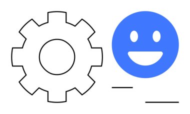 Siyah çizgili teçhizat, mavi mutlu bir yüzle birlikte işbirliği, verimlilik ve memnuniyeti simgeler. Konseptler için ideal optimizasyon, takım çalışması ve üretkenlik. Basit biri için mükemmel.