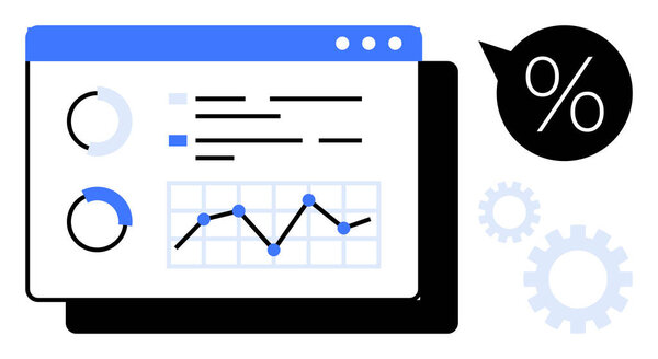 Аналитический интерфейс с круговыми диаграммами, линейным графиком и значком процента. Идеально подходит для бизнес-показателей, анализа тенденций, финансового планирования, анализа данных, статистики, отчетов, простой плоской метафоры