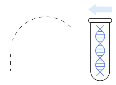 Bir test tüpünde tasvir edilen DNA ipliği, yönü ya da akışı sembolize eden bir ok eşliğinde. Genetik, biyoteknoloji, araştırma, yenilik, laboratuvar analizi, veri transferi için ideal, basit düz