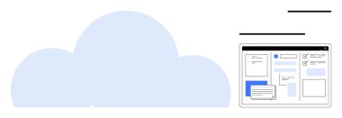 Belge düzeni ve yorum kutusuyla birlikte bir web sayfası arayüzünün yanında büyük bulut grafiği. Teknoloji, veri depolama, işbirliği, iletişim, uzak çalışma, bulut uygulamaları için ideal