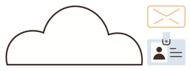 Kimlik kartı ve veri erişimini, e-posta iletişimini ve güvenliği temsil eden zarflı bulut taslağı. Teknoloji, bulut hesaplama, kimlik yönetimi, e-posta, ağ, depolama için ideal