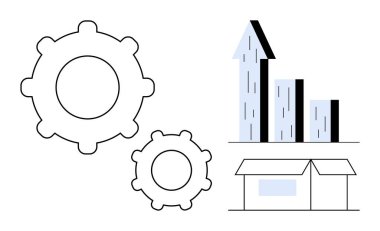 Yukarı doğru giden grafikler ve ev hatları sanayi, ilerleme ve istikrarı sembolize ediyor. Büyüme, strateji, kalkınma, ekonomi, yenilik, üretkenlik için ideal basit iniş sayfası
