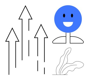 Yukarı bakan okların yanında mavi gülen yüz ve soyut bitki unsuru büyümeyi, ilerlemeyi ve pozitifliği simgeliyor. Motivasyon, kişisel gelişim, başarı, takım çalışması, pozitiflik, kariyer büyümesi için ideal