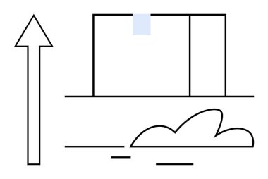 Yukarıyı gösteren bir ok ve akan bir bulut çizgisi büyüme, ilerleme, lojistik ve ileri hareketi simgeler. Başarı, sevkiyat, hırs, genişleme stratejisi yeniliği için ideal. Basit.