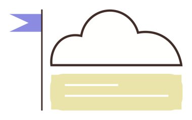 Bulut çizgisi mavi bayrak ve sarı metin kutusuyla eşleştirilmiş. Takım çalışması, hedefler, iletişim, başarı, yenilik, fikirler ve planlama için ideal. Temiz ve basit bir düz metafor.