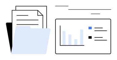 Kağıtları ve çubuk grafik ve veri noktalarının yer aldığı dijital paneli olan dizin. Veri örgütü, analitik, iş raporlama, karar verme mekanizması, dijital araçlar, ofis görevleri için ideal