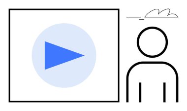 Oyun sembollü video ekranı gözlemleme çubuğu figürü, minimal tasarım. Medya, öğrenme, içerik oluşturma, çevrimiçi yayın, öğretiler, sunumlar, iletişim için ideal basit düz metafor
