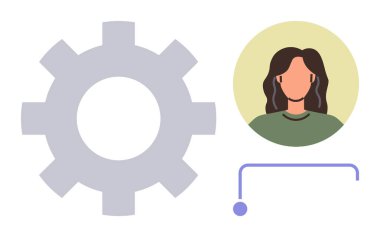 Kadın avatarının yanında kişiselleştirme kavramları, sistem tercihleri, kullanıcı yönetimi. Takım çalışması, ayarlar, IT, iş akışı, yazılım, yapılandırma için ideal basit düz metafor