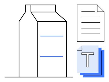 Karton kutu, istiflenmiş kağıt kağıtlar ve kalın metnin yanında. Paketleme, belgeleme, markalaşma, eğitim, sürdürülebilirlik, organizasyon, basit iniş sayfası için ideal