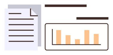 Bir bar çizelgesi bilgisinin yanında metin satırları olan belge kağıdı. Veri sunumu, raporlama, analitik, iş stratejisi, eğitim, organizasyon, araştırma için ideal. Basit düz metafor