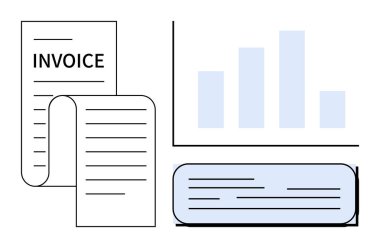 Finansal evraklar, fatura makbuzları, analitik bar çizelgesi ve veri özeti kutusu. Muhasebe, iş stratejisi, analitik, ödeme işleme, veri izleme muhasebesi finansmanı için ideal. Basit.