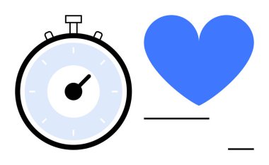 Kronometre ve mavi kalp zamanı, aşkı, sağlığı ve dengeyi sembolize eder. Fitness, sağlık, farkındalık, zaman yönetimi, refah uygulamaları için ideal verimlilik sade iniş sayfası