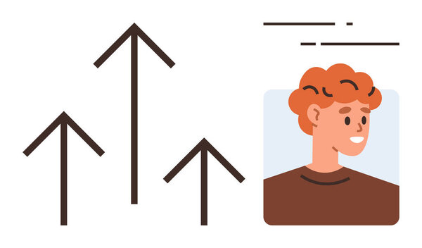 Стрелки вверх передают прогресс вместе с портретом человека. Идеально подходит для самосовершенствования, карьерного роста, успеха, лидерства, мотивации, личного брендинга, образования. Простая плоская метафора