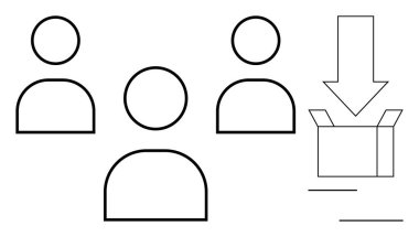 İşbirliğini temsil eden üç asgari insan figürü, bir kutuya giren bir okla sembolize edilen fikirler olarak birlikte çalışıyorlar. Takım çalışması, bilgi paylaşımı, beyin fırtınası, organizasyon için ideal.