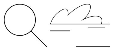 Soyut bulut şeklini ve araştırmayı, veri analizini ve keşfi temsil eden doğrusal elementleri inceleyen büyüteç. Bilim, teknoloji, araştırma, araştırma, yenilik, denetleme için idealdir.