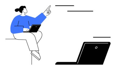 Daha geniş bir ekrana bakan, teknolojiyi, sanal toplantıları, işbirliğini, eğitimi, yeniliği, çevrimiçi çalışmayı ve basit bir çalışmada yaratıcı beyin fırtınasını temsil eden bireyler