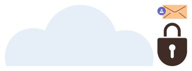 Bulut grafiği, çevrimiçi veri güvenliği, şifreleme ve mahremiyeti vurgulayan bir kilit ve e-posta ikonu eşliğinde. SaaS, siber güvenlik, veri paylaşımı, bulut hesaplama, bilişim çözümleri, iletişim için ideal