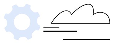 Bulut ve hareket çizgilerine sahip mavi vites bulut otomasyonu, teknoloji, yenilik ve işlem optimizasyonunu iletir. Teknoloji, bulut hesaplama, veri, mühendislik ve iş akışı için ideal. Düz