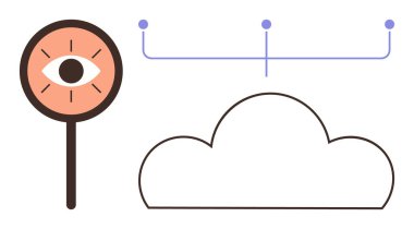Bulut ve bağlantı çizgileriyle eşleştirilmiş göz sembolü, görme, veri, ağ oluşturma, güvenlik, teknoloji, dijital gözetim, bulut depolama. Teknoloji analizi siber güvenlik için ideal.