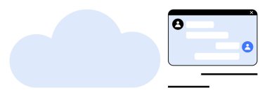 İleti baloncukları ve kullanıcı profili simgeleriyle mavi bulutlu sohbet penceresi. Bulut hesaplama, iletişim, işbirliği, mesajlaşma, teknoloji, veri paylaşımı, basit iniş sayfası için ideal