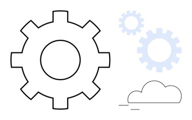 Minimum dişli tekerlekleri ve bulut tasviri uyum içinde hareket ediyor. Teknoloji, mühendislik, bulut hesaplama, yenilik, sistem, süreç ve otomasyon için idealdir. Basit bir düz metafor.
