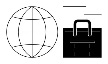 Dünya çapında ticaret, küreselleşme, ticaret, ticaret, lojistik, kariyer geliştirme gibi işleri yürüten basitleştirilmiş küresel ve evrak çantası ikonu. Strateji için ideal, kurumsal genişleme yeniliği. En düşük düz