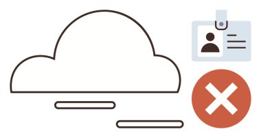 Kimlik kartı ve Kızıl Haç simgesiyle veri sistemine bağlı bir bulut. Siber güvenlik, veri kısıtlaması, mahremiyet, hesap askısı, erişim kontrolü, bulut yönetimi, kullanıcı kimlik denetimi için ideal. Basit.