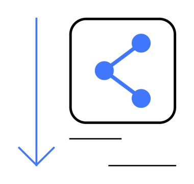 Mavi paylaşım ağı kare, aşağı doğru ok, yapı için siyah çizgiler. Teknoloji, iletişim, veri alışverişi, ağ paylaşımı, dosya paylaşımı, işbirliği için ideal basit bir iniş sayfası