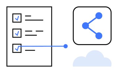 Görev kontrol listesi işaretlendi ve düğümler ve bulut ögesi ile simge paylaşımı tamamlandı. İşbirliği, görev planlaması, iş akışı, paylaşım, üretkenlik, organizasyon, basit iniş sayfası için ideal