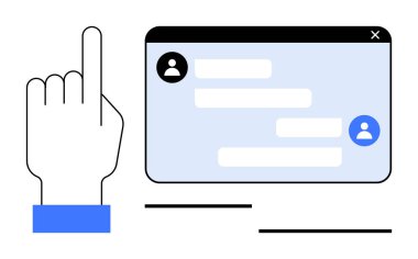 Sohbet baloncukları ve kullanıcı simgeleriyle dijital bir sohbet arayüzüne işaret ediyor. Mesajlaşma, iletişim, teknoloji, etkileşim, dijital platformlar, takım çalışması ve basit iniş sayfası için ideal