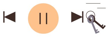 Geri sarma, durdurma ve çalma tuşları akış konsepti ile etkileşim içinde, medya kontrollerini bağlamak ve erişimi açmak. Teknoloji, kullanıcı arayüzü, güvenlik, dijital ortam ve iletişim için ideal