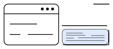 Metin sohbet kutusuna bitişik basit satırları temsil eden web tarayıcı penceresi. Kullanıcı arayüzü, UX tasarımı, iletişim araçları, sohbet sistemleri, çevrimiçi etkileşim, web uygulamaları, basit