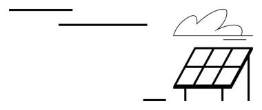 Güneş paneli bulutlu bir gökyüzünün altında sanat tarzında enerji üretiyor. Sürdürülebilirlik için ideal, yenilenebilir enerji, yeşil teknoloji, temiz güç, çevre dostu çözümler, minimalizm, basit düz metafor