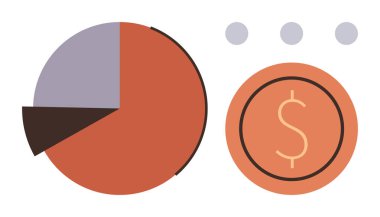 Finansal dağılımı gösteren pasta tablosu, parasal odak için dolar işareti sembolü, bağlam için üç nokta. Ekonomi, finans, bütçe, istatistik, yatırım, iş dünyası için ideal