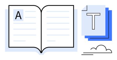 Görünür metin, istiflenmiş belge sayfaları ve bir bulut sembolü içeren kitabı aç. Eğitim, içerik yönetimi, öğrenme, okuma, yayınlama ve bilgi paylaşımı için ideal