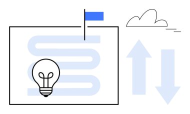 Sarmal bir patikanın içinde, ucunda bayrak, bulut ve yukarıdan aşağıya oklar olan bir ampul. Yenilik, strateji, hedef belirleme, ilerleme, yaratıcılık, karar verme ve başarı için idealdir. Basit düz