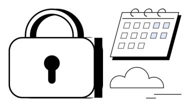 Asma kilit güvenliği simgeler, takvimi planlar, ve bulutu depolama için. Gizlilik için ideal, bulut bilgisayarı, siber güvenlik, organizasyon, çevrimiçi veri güvenliği dijital güvenliği ayarlamak. Basit.