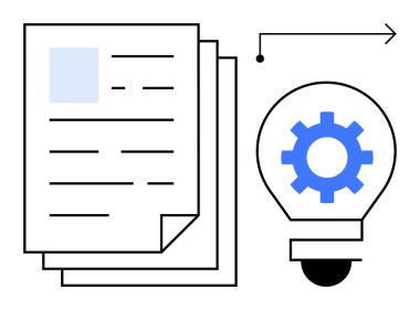 İçinde teçhizat olan bir ampulün yanına yığılmış kağıtlar yenilik, iş akışı ve fikirler içeriyor. Yaratıcılık, problem çözme, teknoloji, takım çalışması, yenilik süreci içerik stratejisi için ideal