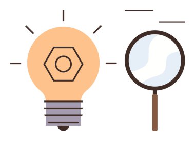 Ampul ve büyüteç, yaratıcılığı ve keşfi sembolize ediyor. Yenilik, araştırma, problem çözme, soruşturma, beyin fırtınası, bilgi ve öğrenme için idealdir. Basit bir daire.