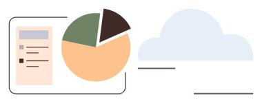 Depolama veya ağ oluşturmayı öneren bir bulut simgesinin yanında segmentli verilerle birlikte pasta grafiği. Analiz, bulut hesaplama, veri paylaşımı, teknoloji, raporlama, iş ve dijital çözümler için ideal
