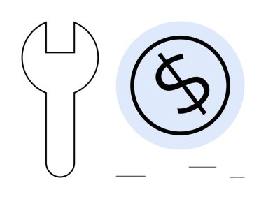 Mavi dairenin içinde bir dolar işareti, tamirat, finansal ayarlamalar ve maliyet kontrolü. Finans, bütçe, araçlar, onarım hizmetleri, sürdürülebilirlik maliyeti için ideal