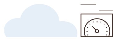 Hız göstergesine bağlı soyut bulut şekli. Bulut teknolojisi, performans, analitik, veri yönetimi, bulut optimizasyonu, izleme ve hesaplama kavramları için ideal. Basit düz metafor